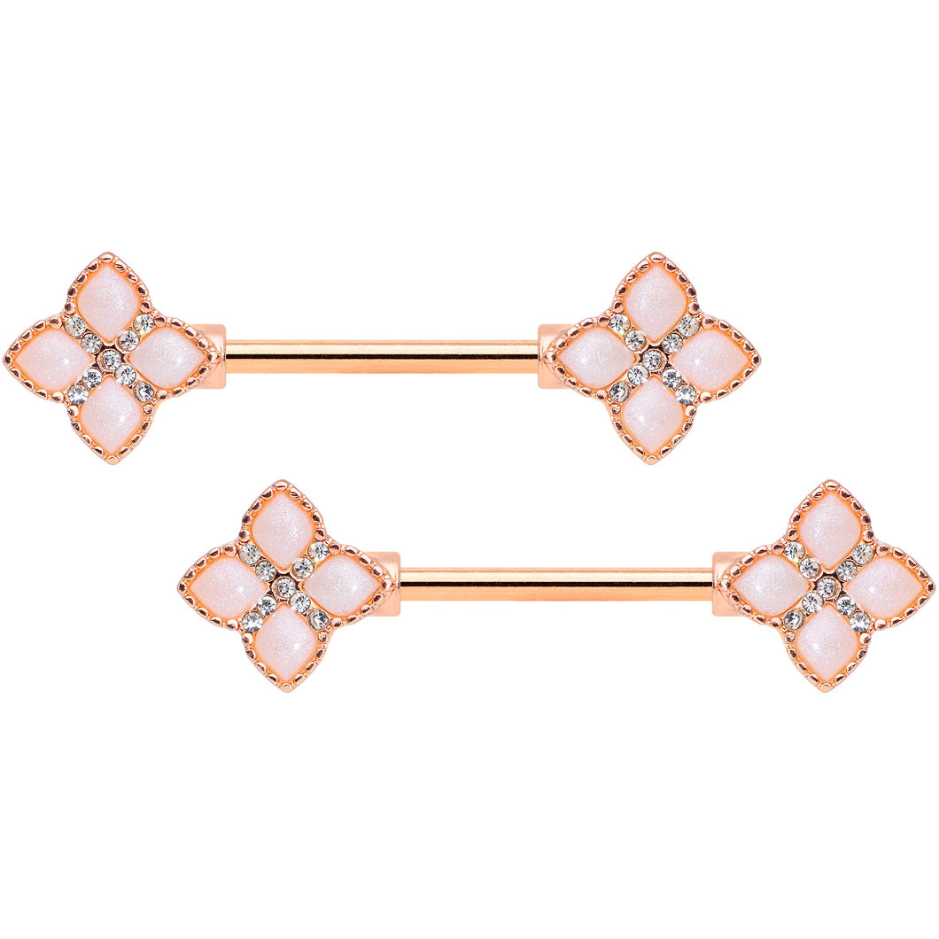 14G 5/8 Clear Gem Rose Gold Tone Rhombus Barbell Nipple Ring Set