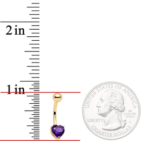 16G Solid 14K Yellow Gold GENUINE Light AMETHYST Heart Solitaire Belly Ring