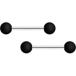 14G 9/16 Basic Black Matte Barbell Nipple Ring Set