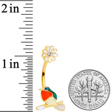 Clear Green Gem Gold Tone Perched Bird Flower Double Mount Belly Ring