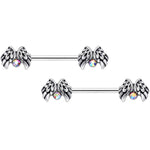 14G 5/8 Aurora Gem Holiday Angels Wings Barbell Nipple Ring Set