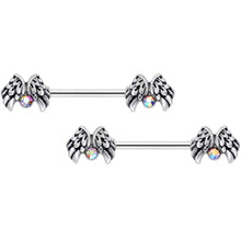14G 5/8 Aurora Gem Holiday Angels Wings Barbell Nipple Ring Set