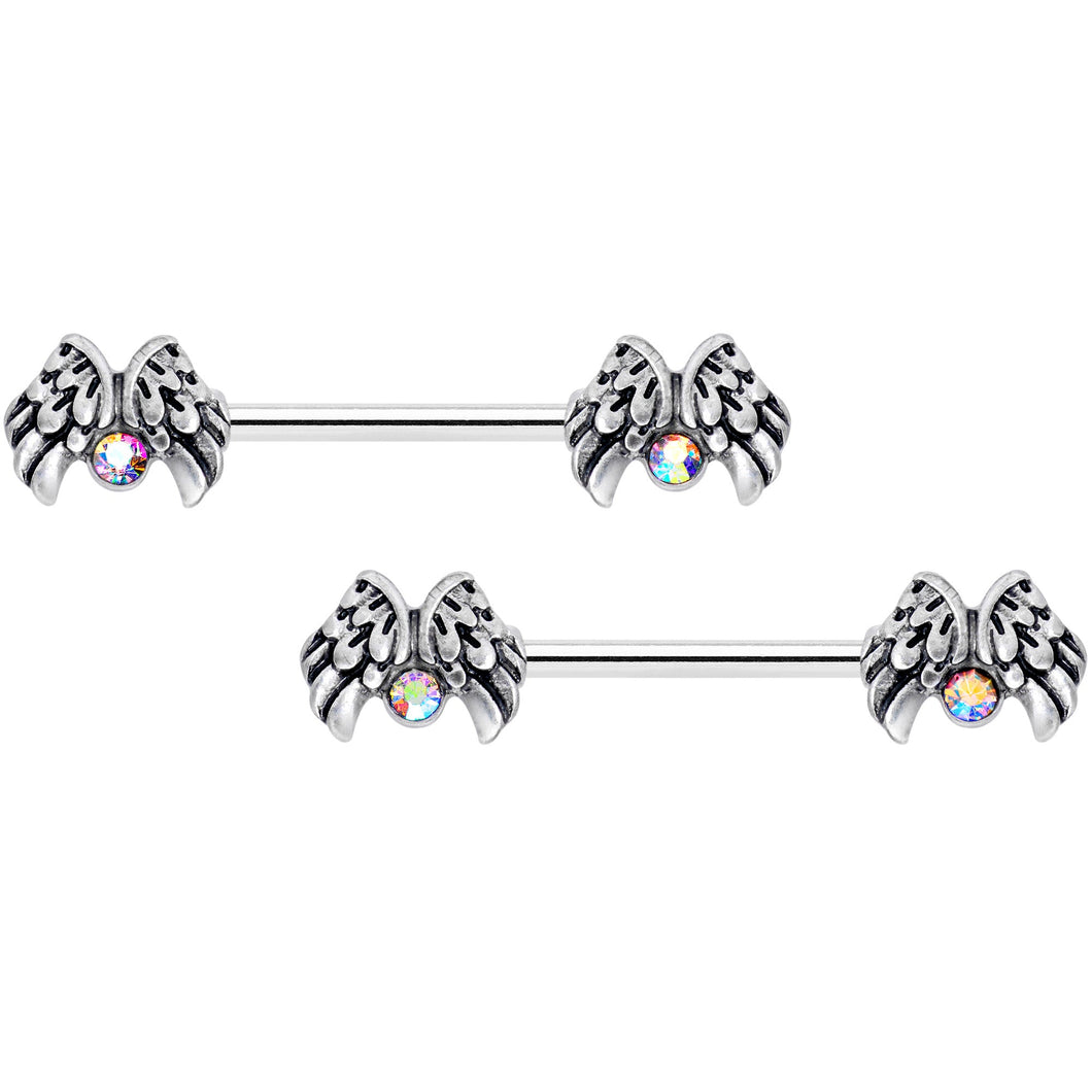 14G 5/8 Aurora Gem Holiday Angels Wings Barbell Nipple Ring Set