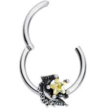 16G 3/8 Yellow Gem Shooting Star Hinged Segment Ring