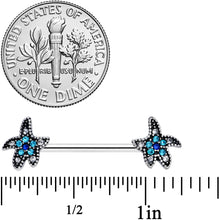 14G 5/8 Clear Aqua Gem Starfish Barbell Nipple Ring Set