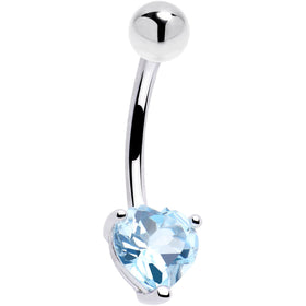 16G 14k White Gold Genuine Blue Topaz Heart Belly Ring