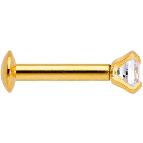 16G 1/4 CZ Gem Gold PVD 3mm Threadless Push In Labret Tragus