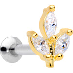 16G 1/4 CZ Gem Gold PVD Leaf Threadless Push In Labret Tragus