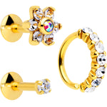 16G Clear CZ Gem Gold Tone Cartilage Labret Closure Ring Set of 3