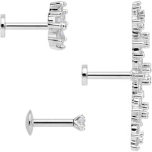 16G 1/4 Clear CZ Gem Floral Labret Tragus Set of 3