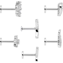 16G 1/4 CZ Gem Internal Thread Labret Tragus Set of 6