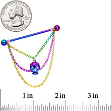 14G Rainbow Scary Skull Chain Dangle Industrial Barbell 38mm