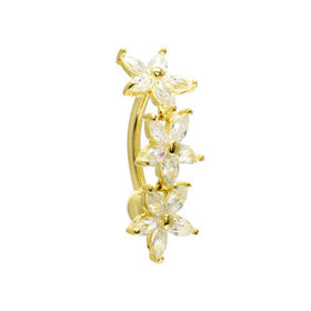 16G Solid 14K Yellow Gold Top Mount Cubic Zirconia Lily Drop Belly Ring