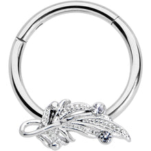 16G 3/8 Clear Gem Elegant Swirl Hinged Segment Ring