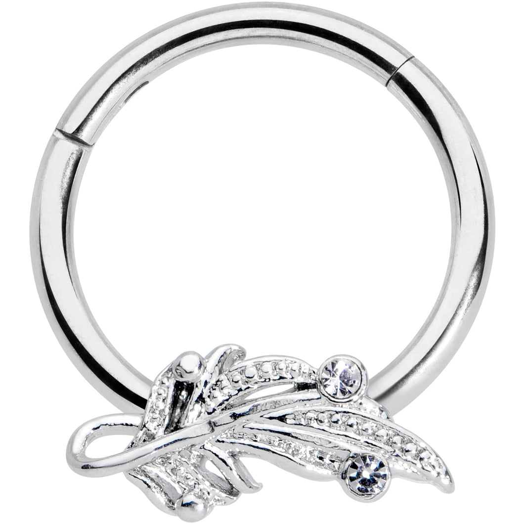 16G 3/8 Clear Gem Elegant Swirl Hinged Segment Ring