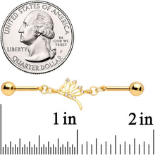 14G Clear CZ Gold Tone Dragonfly Double Industrial Barbell 40mm