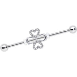 14G Clear Gem Heart Shamrock St Patricks Industrial Barbell 38mm