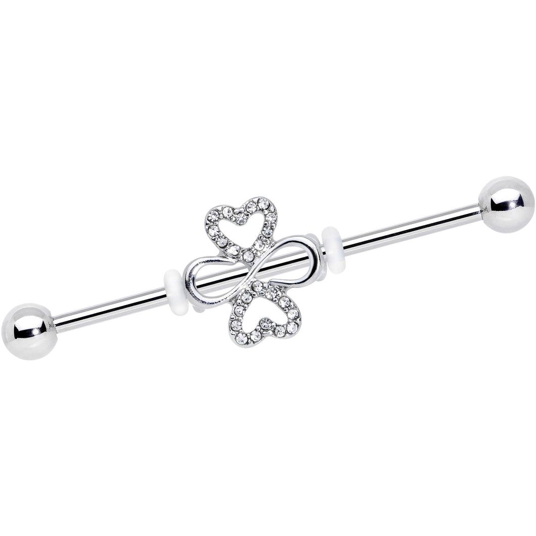 14G Clear Gem Heart Shamrock St Patricks Industrial Barbell 38mm