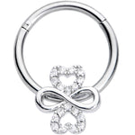16G 3/8 Clear Gem Heart Shamrock St Patricks Hinged Segment Ring