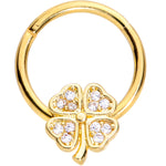 16G 3/8 Clear Gem Gold Tone Shamrock Hinged Segment Ring