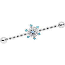14G Aqua Gem Snowflake Christmas Industrial Barbell 38mm