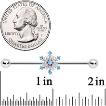 14G Aqua Gem Snowflake Christmas Industrial Barbell 38mm