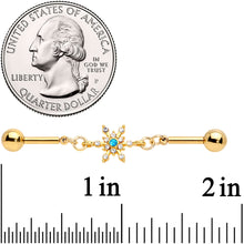 14G Blue CZ Gem Gold Hue Snowflake Double Industrial Barbell 38mm