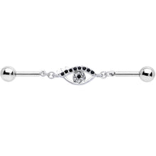 14G Clear Black Gem Wide Eye Double Industrial Barbell 40mm