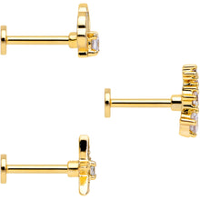 16G 5/16 Clear CZ Gem Gold Tone Nautical Labret Tragus Set of 3