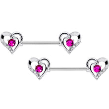14G 9/16 Pink Gem Heart Valetines Day Barbell Nipple Ring Set