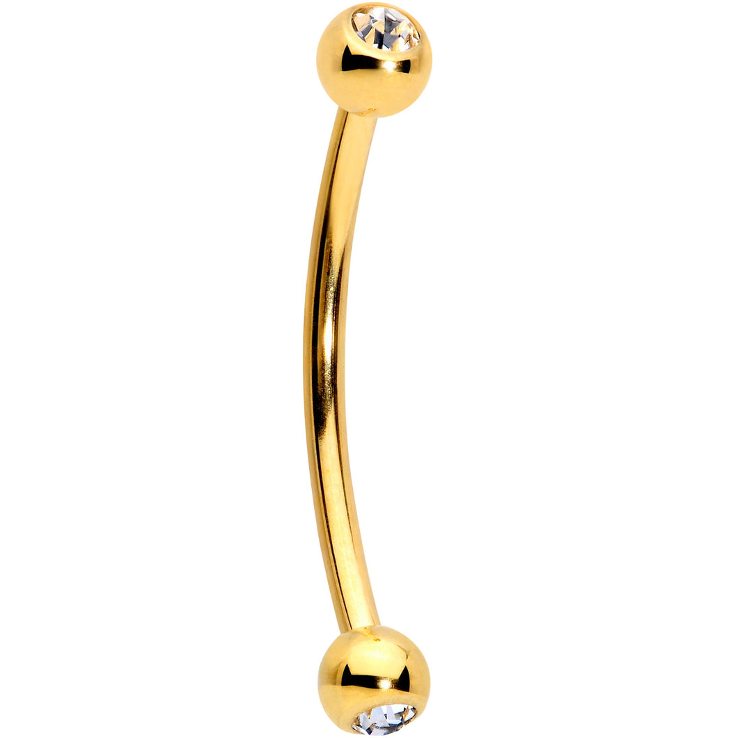 16G 9/16 Color Gem Ball End Gold Tone Curved Barbell