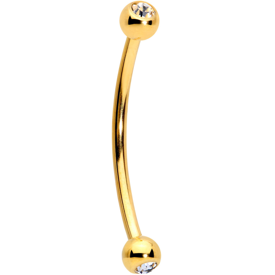 16G 5/8 Clear Gem Ball End Gold Tone Curved Barbell