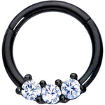 16G 5/16 Clear CZ Gem Black Trio Hinged Segment Ring