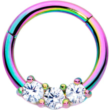 16G 5/16 Clear CZ Gem Rainbow Trio Hinged Segment Ring