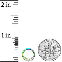 16G 5/16 White Synthetic Opal Rainbow Trio Hinged Segment Ring