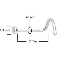 20G 7mm White 2mm Synthetic Opal Titanium Left Nose Ring Screw