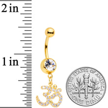 Clear CZ Gem Gold Tone Amazing Om Dangle Belly Ring