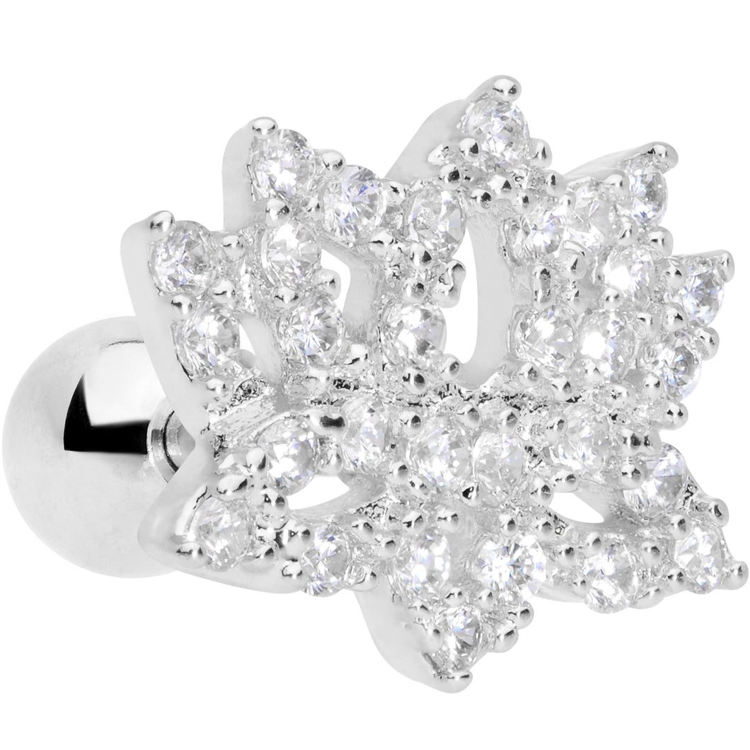 16G 1/4 Clear CZ Gem Lotus Flower Cartilage Tragus