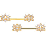 14G 9/16 Clear CZ Gem Gold Tone Lotus Flower Nipple Ring Set
