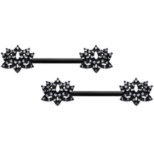14G 9/16 Clear CZ Gem Black Lotus Flower Nipple Ring Set