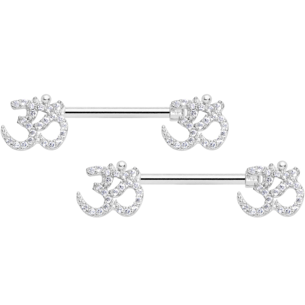 14G 9/16 Clear CZ Gem Amazing Om Barbell Nipple Ring Set