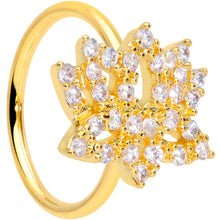 18G 3/8 Clear CZ Gem Gold Tone Lotus Flower Nose Hoop