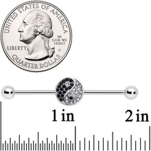 14G Clear Black Gem Yin Yang Industrial Barbell 38mm