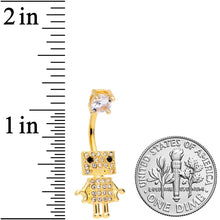 Clear Gem Gold Tone Ritzy Robot Belly Ring