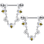 14G 5/8 Little Bees Flowers Dangle Barbell Nipple Ring Set
