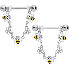 14G 5/8 Little Bees Flowers Dangle Barbell Nipple Ring Set