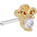 20G 5/16 Clear CZ Gem Gold Tone Insignia Nose Bone