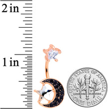 Clear CZ Gem Rose Gold Tone Black Moon Double Mount Belly Ring