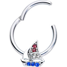 16G 3/8 Blue Purple Gem Sailboat Hinged Segment Ring