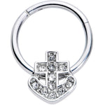 16G 3/8 Clear Gem Nautical Anchor Hinged Segment Ring